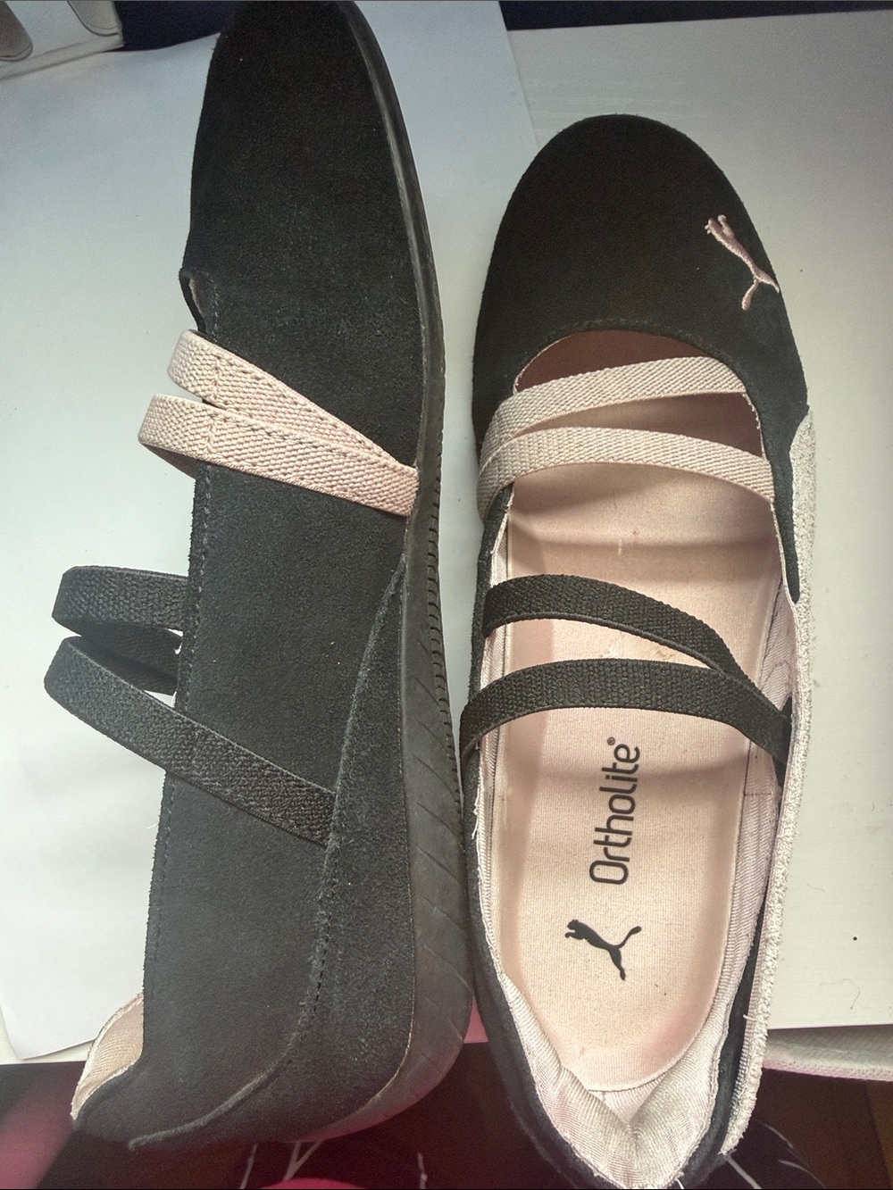 Puma Black Ballet Flats with Light Pink Straps - Picture 2 of 4